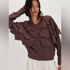 NWT! Free People Flutterscape Sweatshirt Cardigan in Double Espresso Large